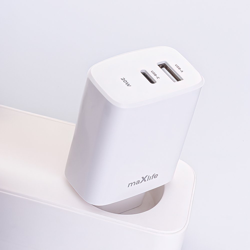 Maxlife lādētājs MXTC-10-20AC PD QC 1x USB-C 1x USB 20W, balts