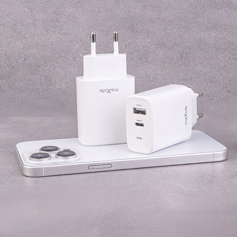 Maxlife lādētājs MXTC-10-20AC PD QC 1x USB-C 1x USB 20W, balts