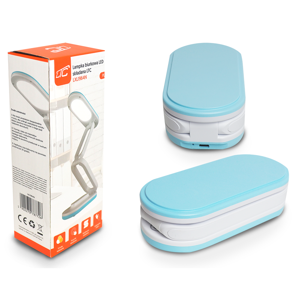Salokāma LED galda lampa 10W, 3000/4500/6000K, 1200mAh, zila, LTC