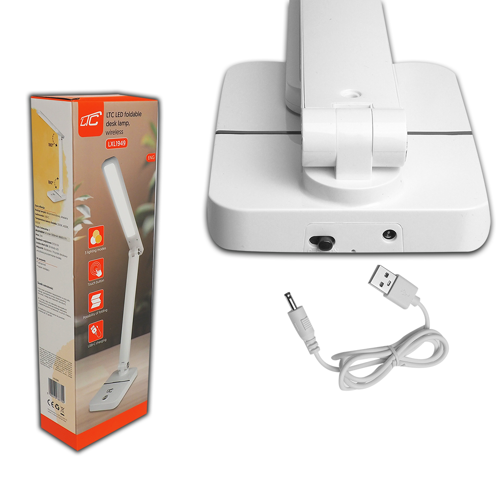 LED galda lampa 3W, 3000/4500/6000K, regulējama, 1200mAh, balta, LTC