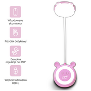 LED Teddy bear galda lampa 3W, 3000/4500/6000K, regulējama, 1200mAh, rozā, LTC