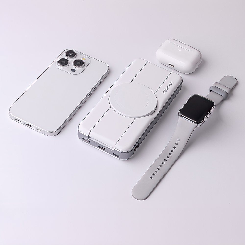 Forever ārējā baterija ar bezvadu lādēšanu MATB-300 10000 mAh, magnētiska, 3/1, balta