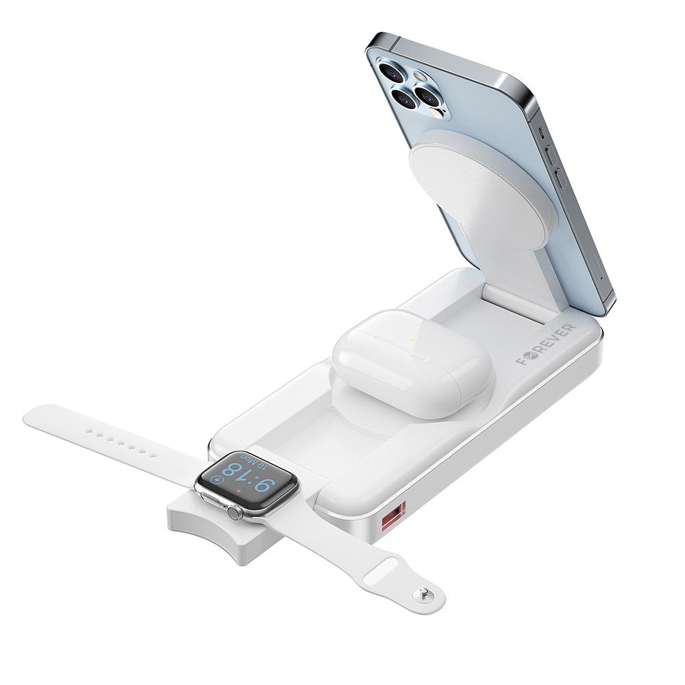 Forever ārējā baterija ar bezvadu lādēšanu MATB-300 10000 mAh, magnētiska, 3/1, balta