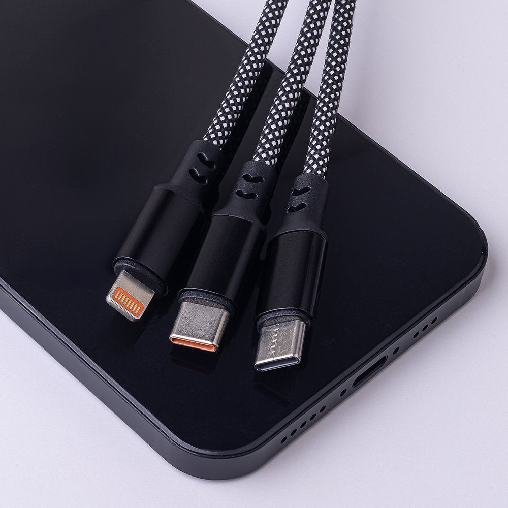 Maxlife ALLin1 kabelis USB + USB-C - Lightning + 2x USB-C 1,0 m 66W melns
