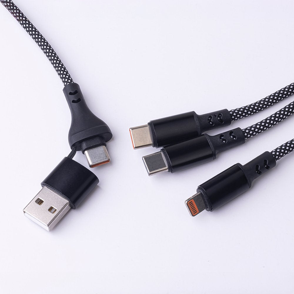 Maxlife ALLin1 kabelis USB + USB-C - Lightning + 2x USB-C 1,0 m 66W melns