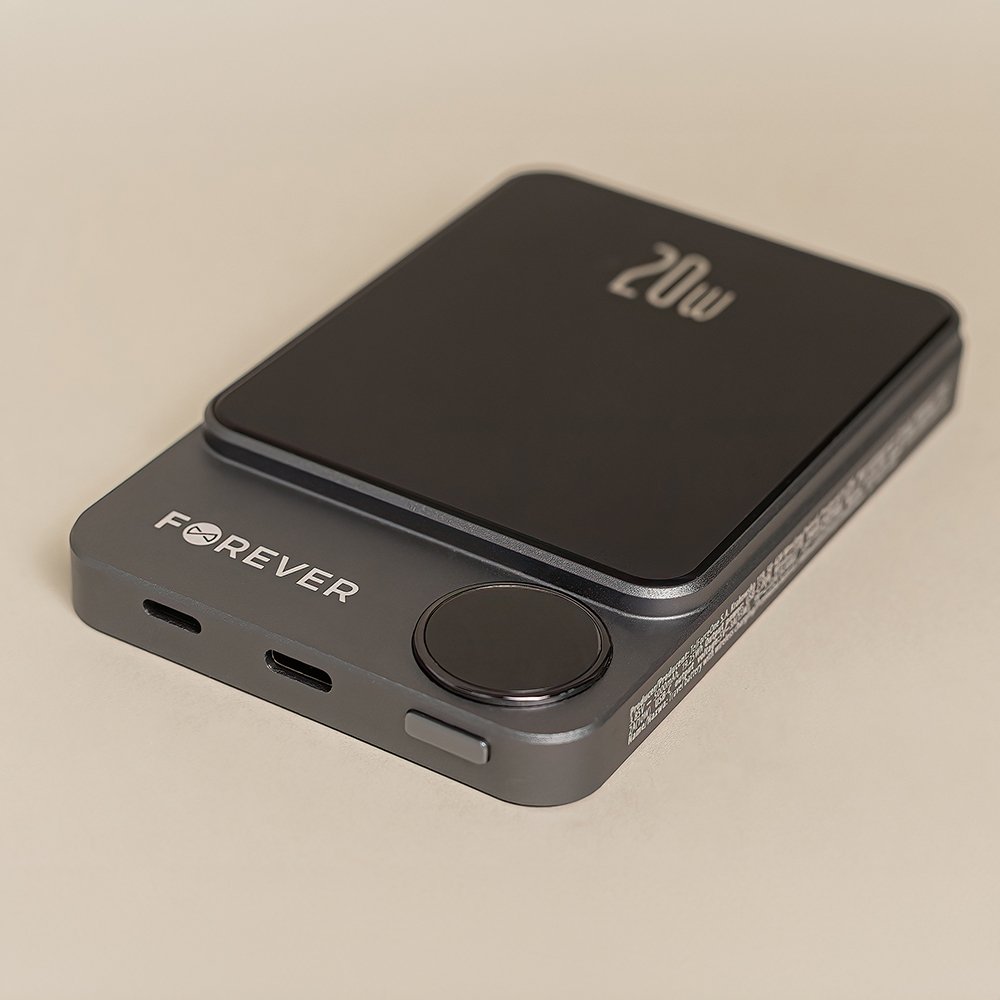 Forever ārējā baterija ar bezvadu lādēšanu MATB-200 20W PD 5000 mAh, magnētiska, melna