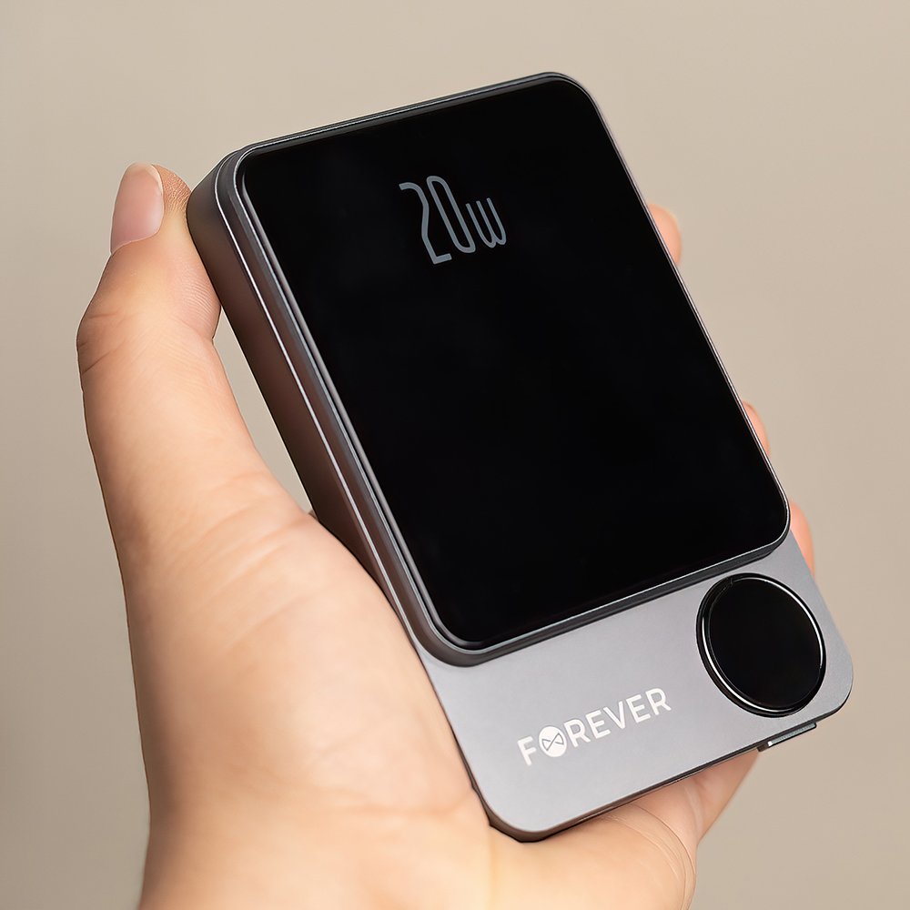 Forever ārējā baterija ar bezvadu lādēšanu MATB-200 20W PD 5000 mAh, magnētiska, melna