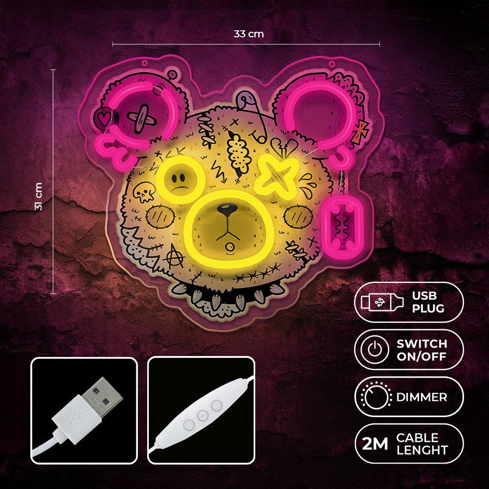 Neona LED ART LED PUNK TEDDY BEAR rozā-dzeltens FLA01 Forever Light