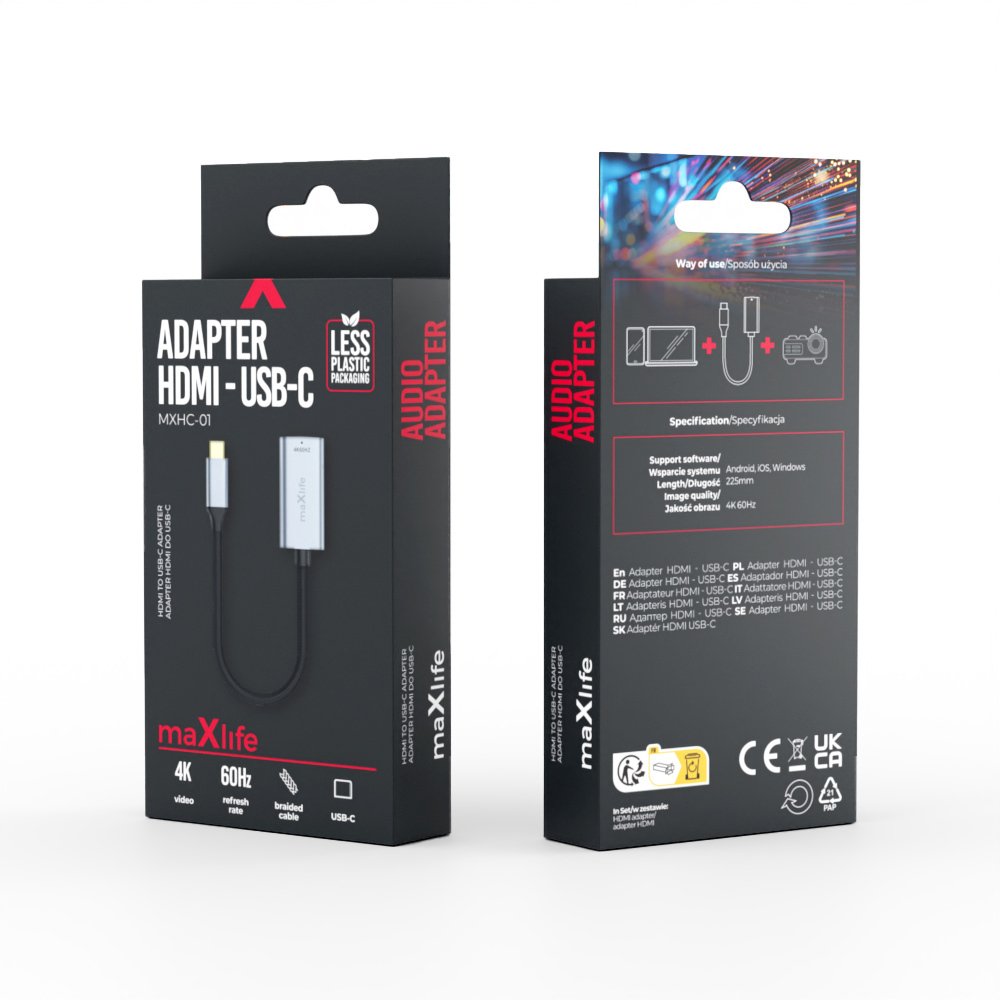 Maxlife adapteris MXHC-01 HDMI - USB-C 4K 60HZ, melns