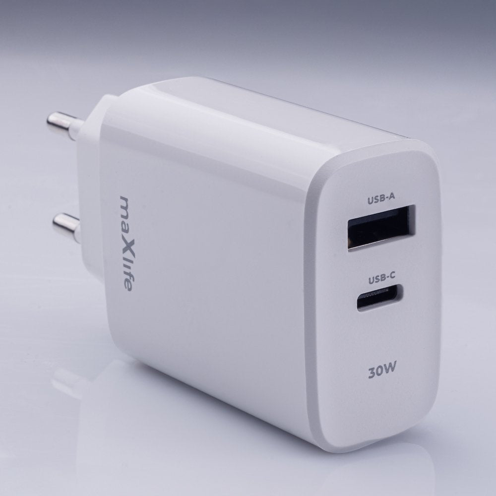 Maxlife lādētājs MXTC-10-30AC PD QC 1x USB-C 1x USB 30W, balts