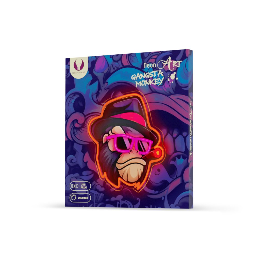Forever Light gaisma Neon ART LED Gangsta Monkey daudzkrāsains FLA03 Forever