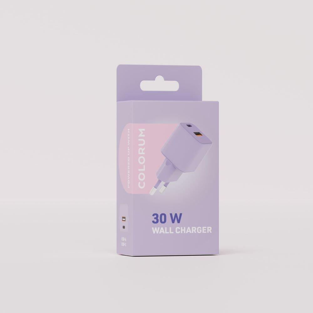 Colorum tīkla lādētājs USB-A + USB-C PD 30W CLS30-AC-09 x violets