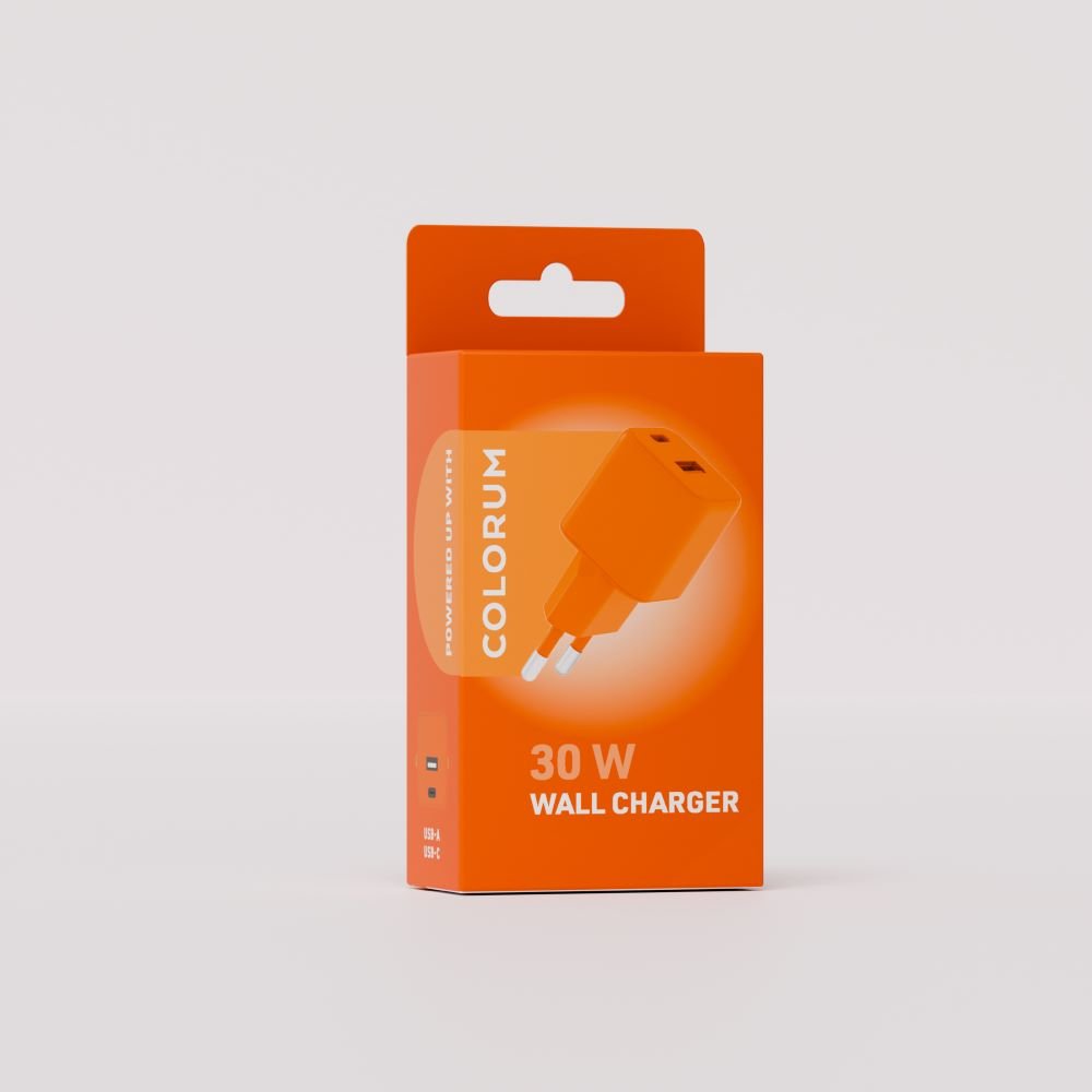 Colorum tīkla lādētājs USB-A + USB-C PD 30W CLS30-AC-10 x oranžs