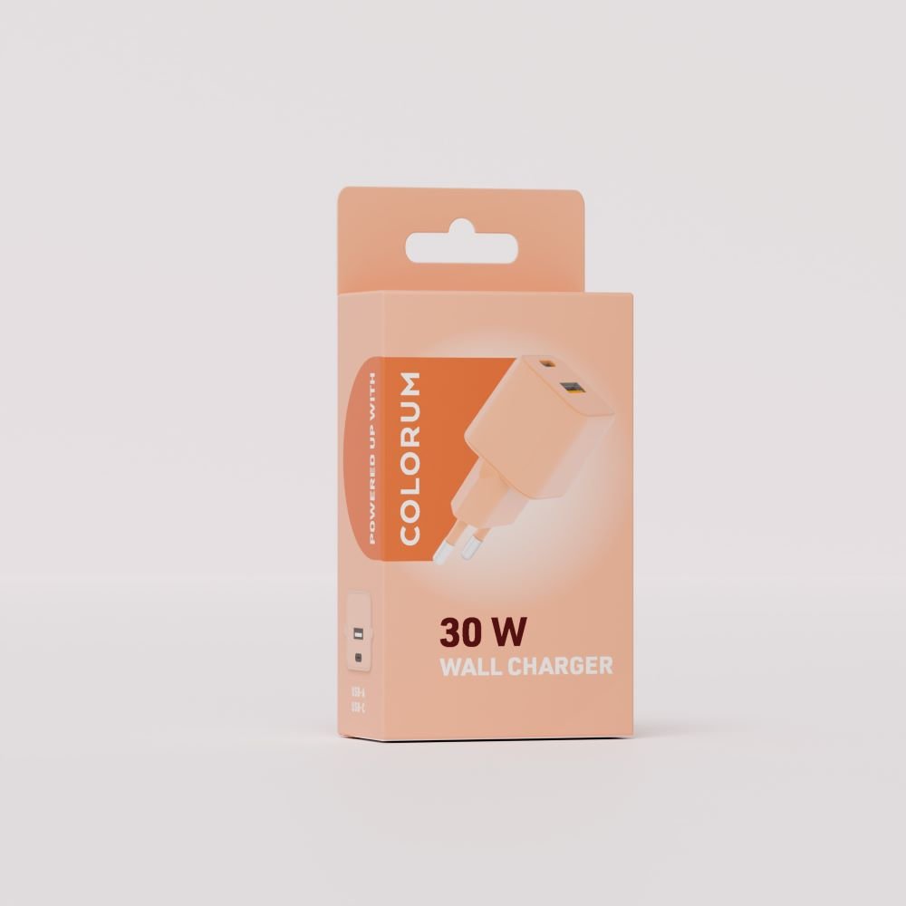 COLORUM tīkla lādētājs USB-A + USB-C PD 30W CLS30-AC-14 x oranžs