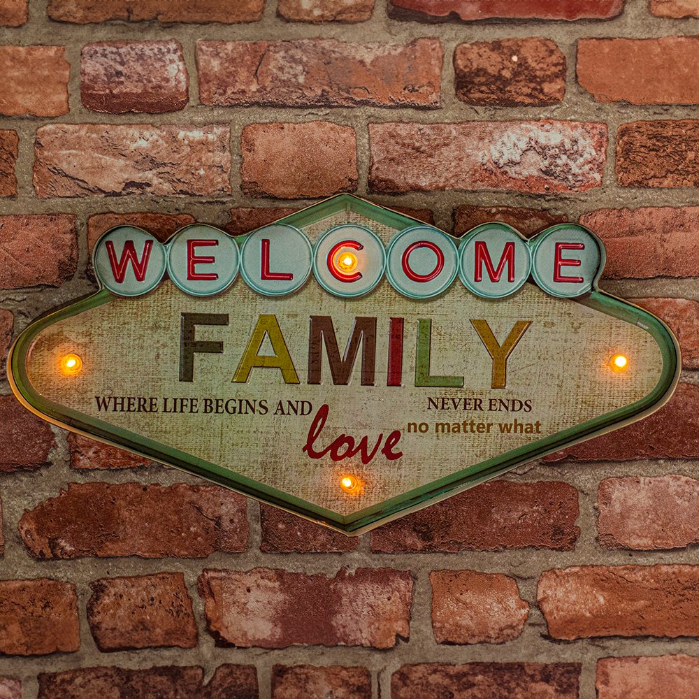 Forever Light gaisma Retro metāla Sign LED Welcome Family