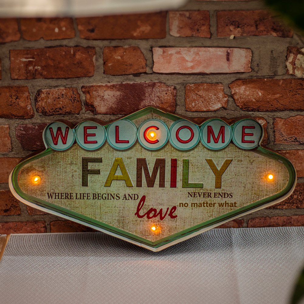 Forever Light gaisma Retro metāla Sign LED Welcome Family