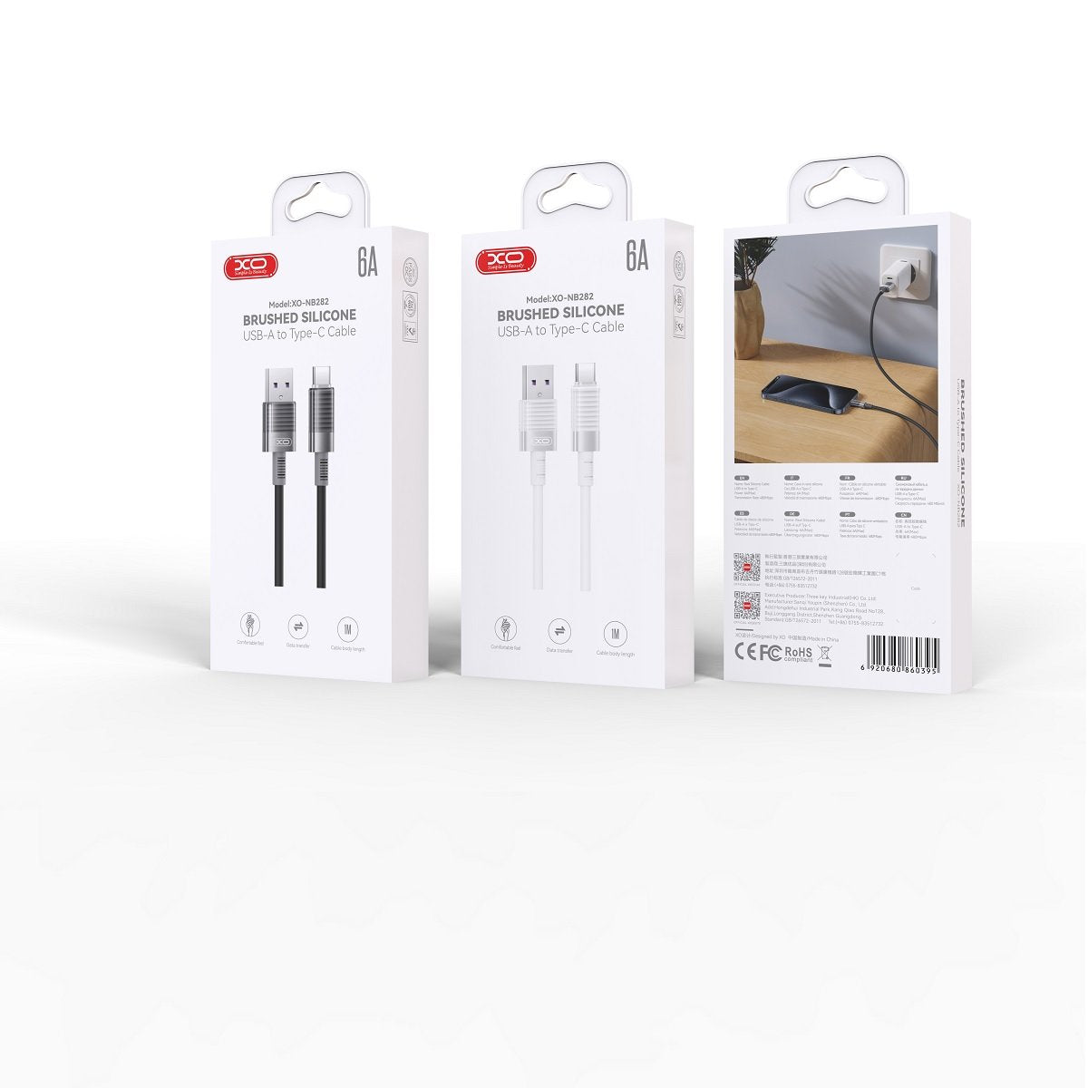 XO kabelis NB282 USB - USB-C 1,0m 6A, balts