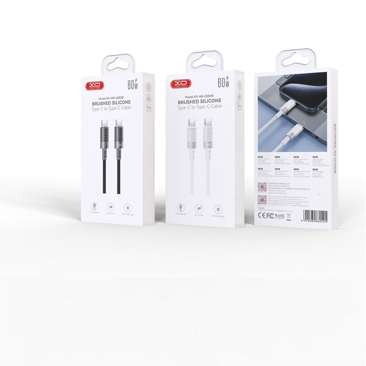 XO kabelis NB-Q282B PD USB-C - USB-C 1,0m 60W, balts