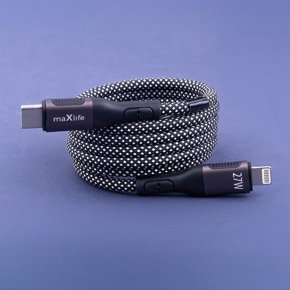 Maxlife MXUC-11 magnētiskais kabelis USB-C - Lightning 1,0 m 27W melns neilons