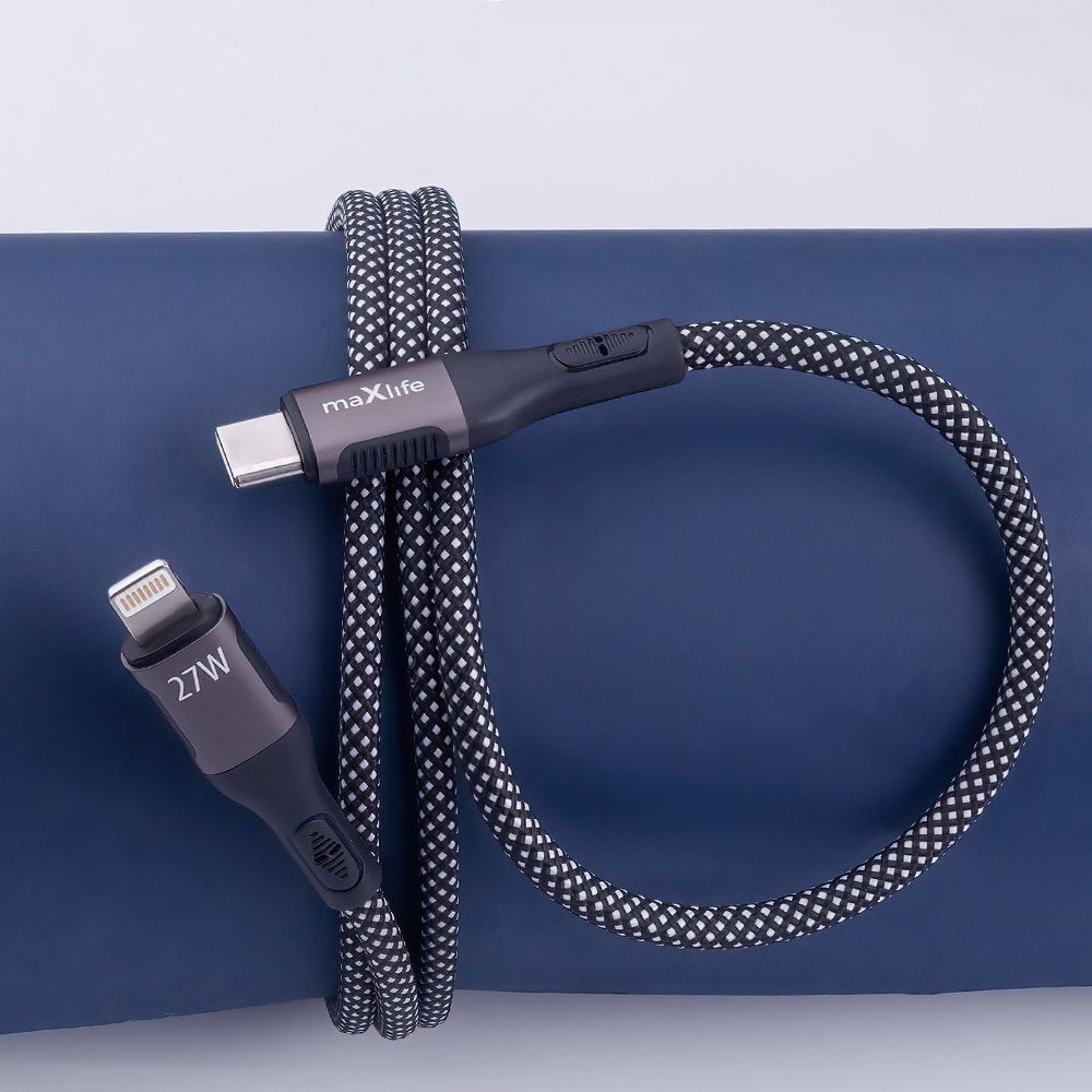 Maxlife MXUC-11 magnētiskais kabelis USB-C - Lightning 1,0 m 27W melns neilons