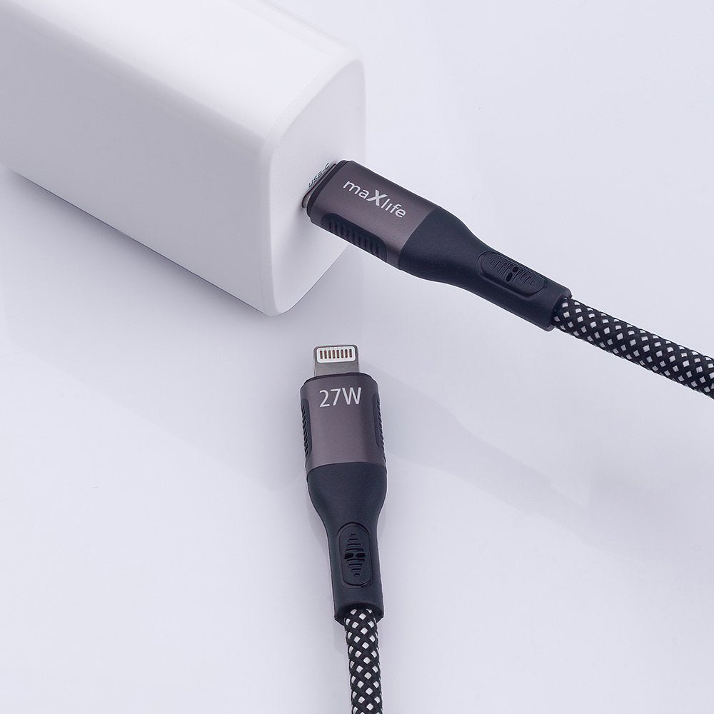 Maxlife MXUC-11 magnētiskais kabelis USB-C - Lightning 1,0 m 27W melns neilons