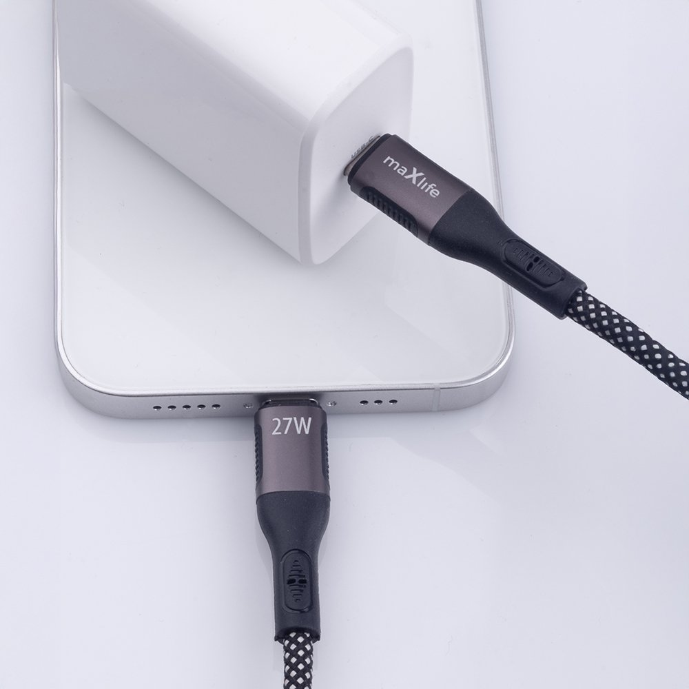 Maxlife MXUC-11 magnētiskais kabelis USB-C - Lightning 1,0 m 27W melns neilons