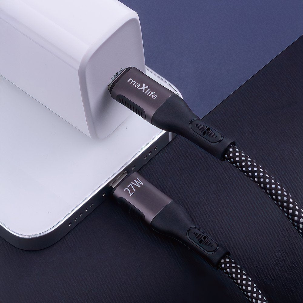 Maxlife MXUC-11 magnētiskais kabelis USB-C - Lightning 1,0 m 27W melns neilons