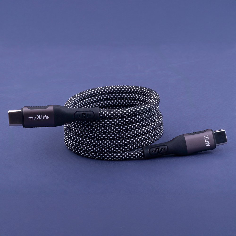 Maxlife MXUC-11 magnētiskais kabelis USB-C - USB-C 1,0 m 100W melns neilons