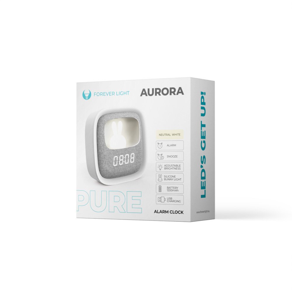 Modinātājpulkstenis ar nakts gaismu LED “Bunny” PURE FNL-06 AURORA balts Forever Light