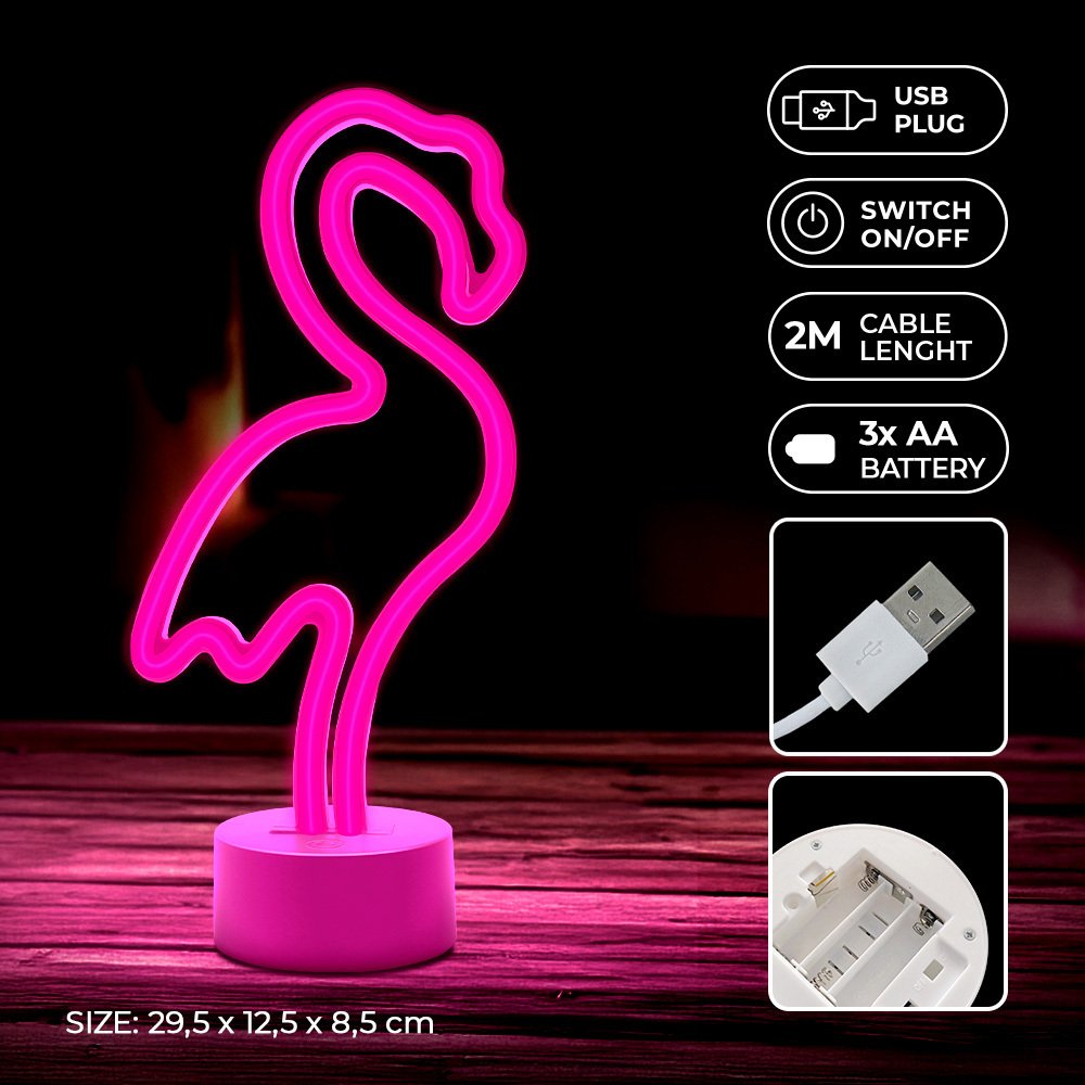 Forever Light statīvs Neon LED on Flamingo rozā USB-C FSC-11