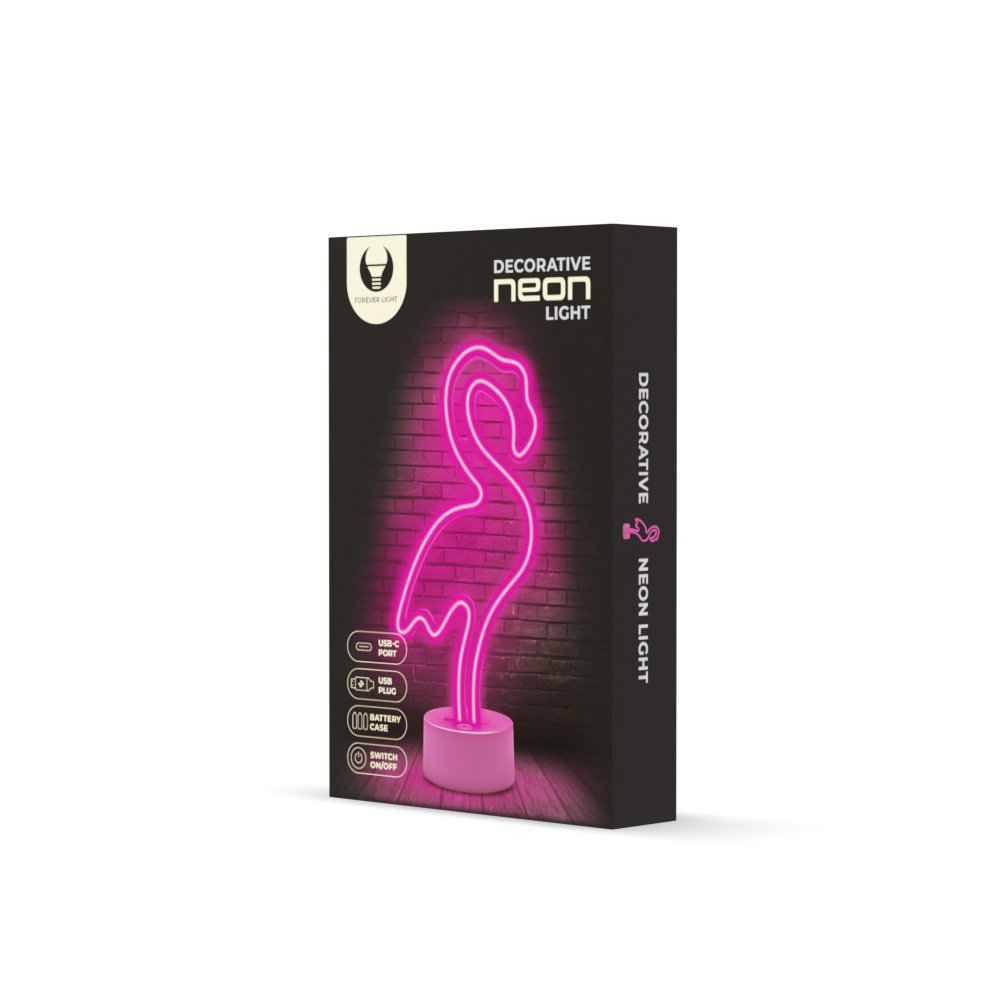 Forever Light statīvs Neon LED on Flamingo rozā USB-C FSC-11