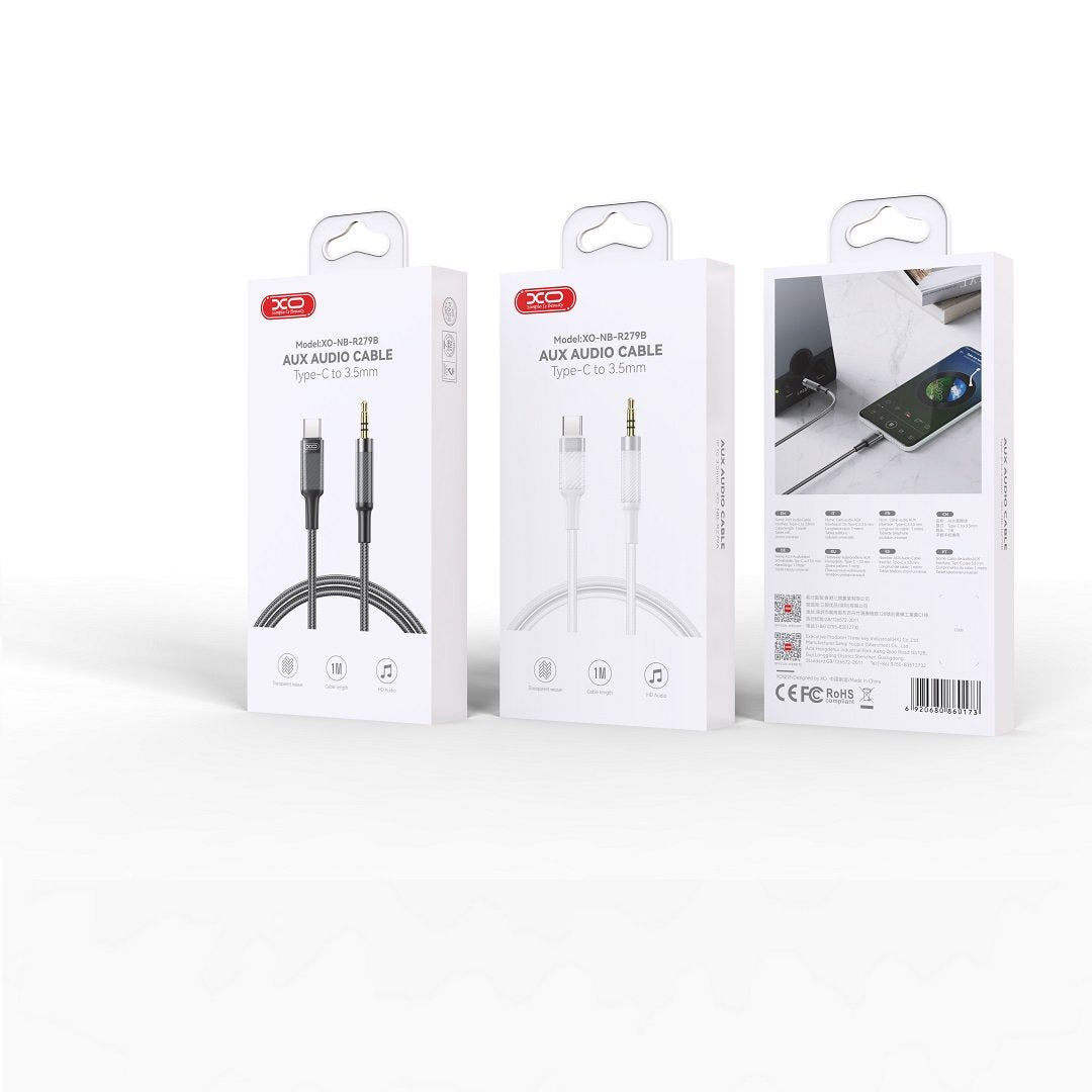 XO kabelis audio NB-R279B USB-C - jack 3,5mm 1,0m, melns