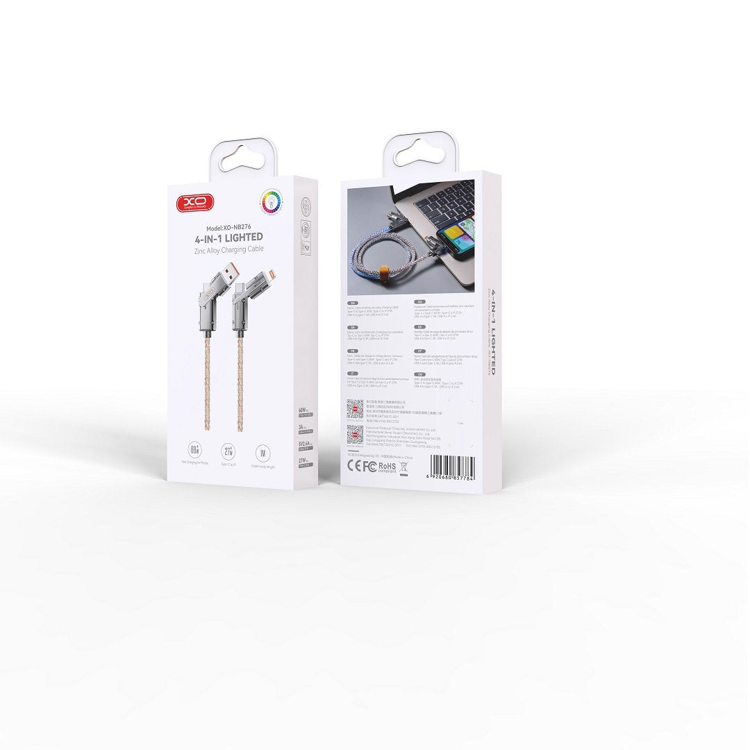 XO kabelis NB276 4w1 USB-C - Lightning + USB - USB-C 60W 1,0m pelēks