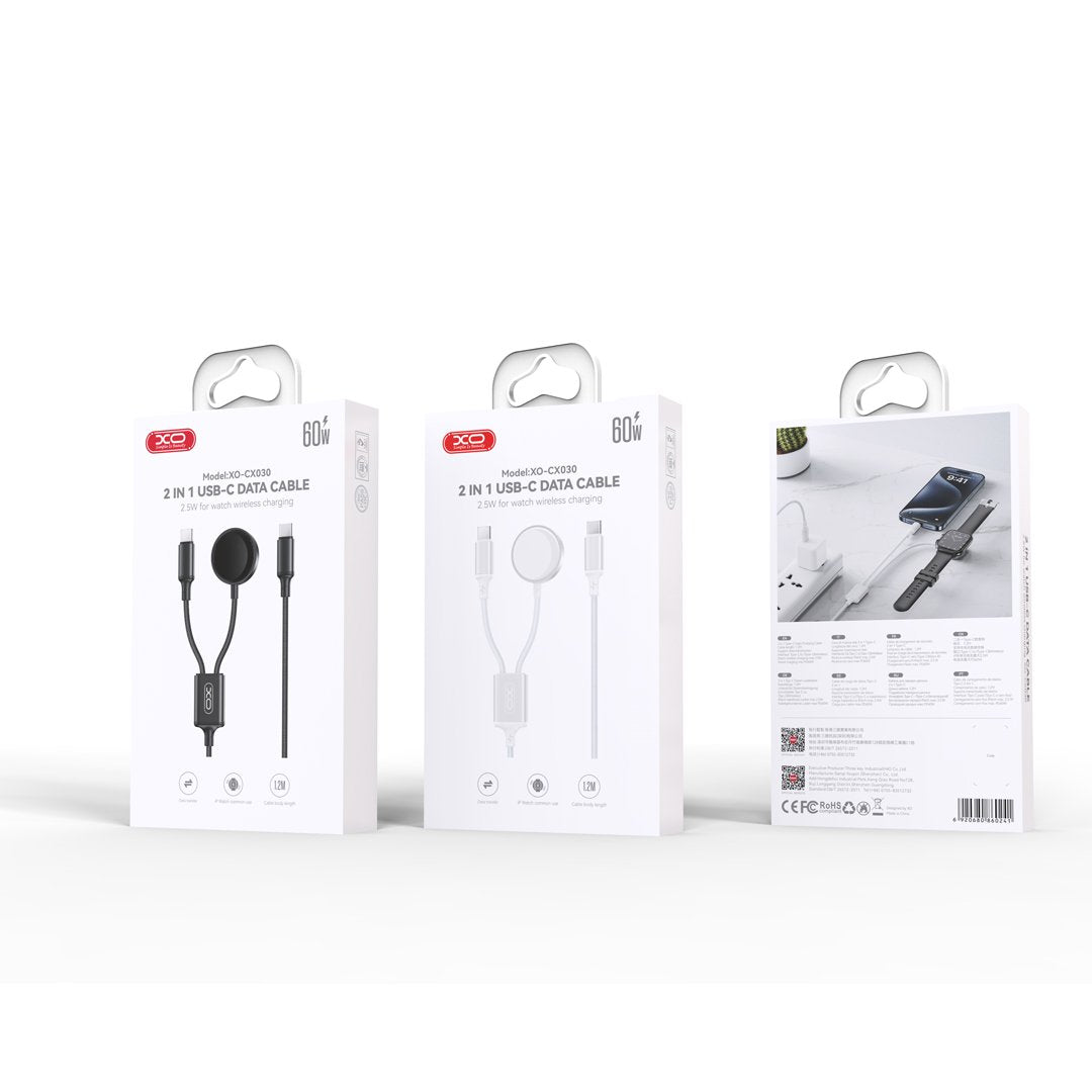 XO bezvadu induktīvais lādētājs CX030 melns Apple Watch ar kabeli USB-C -USB-C
