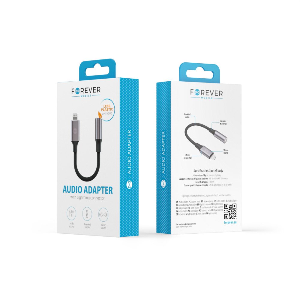 Forever adapteris audio AJL-01 jack 3,5 mm - Lightning, melns