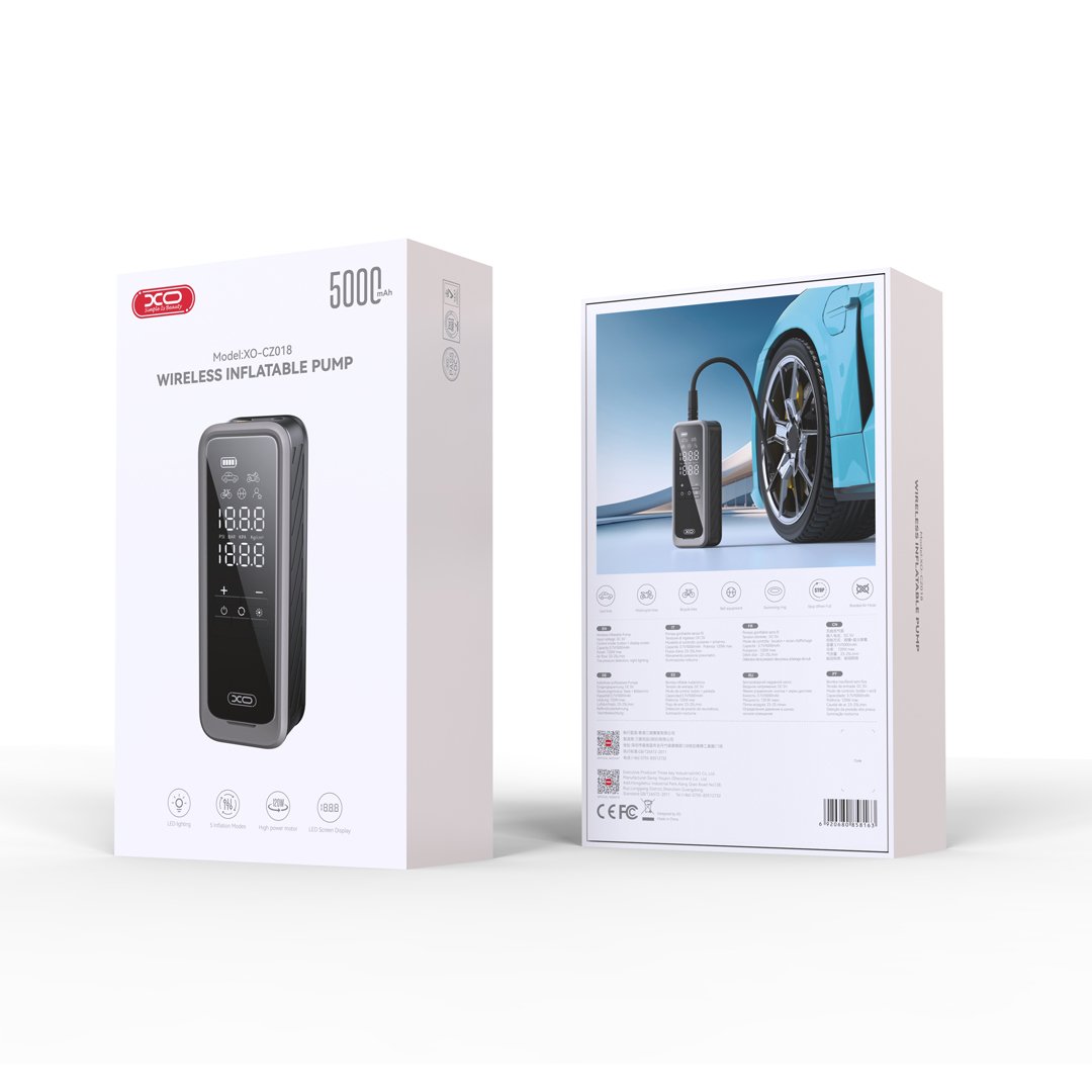 XO riteņu pumpis CZ018 melns, universāls 5000mAh bezvadu