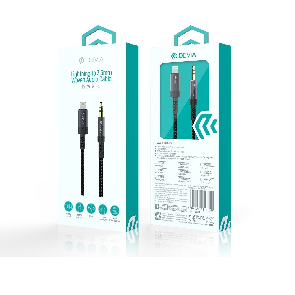 Devia audio kabelis Ipure EC619 Lightning - ligzda 3,5 mm 1,0 m melns
