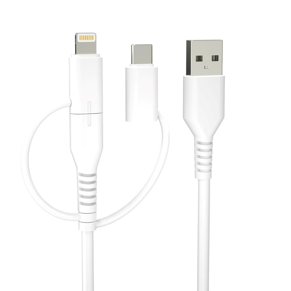 Forever pārstrādes kabelis 3w1 1,5m 2,4A USB-A -USB-C+ microUSB + Lightning KR3W1-00 balts