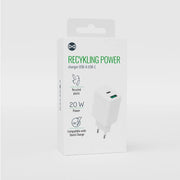 Forever Recycling tīkla lādētājs Forever recycled USB + USB-C 20W LSR20-AC-00, balts
