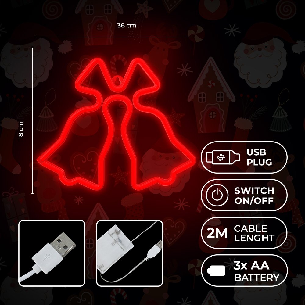 Forever Light gaisma Neon LED Christmas Bells sarkans FLNE17 Forever