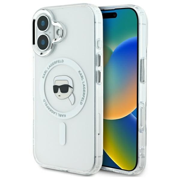 Karl Lagerfeld MagSafe vāciņš iPhone 16 6,1", balts (KLHMP16SHLSKIH)