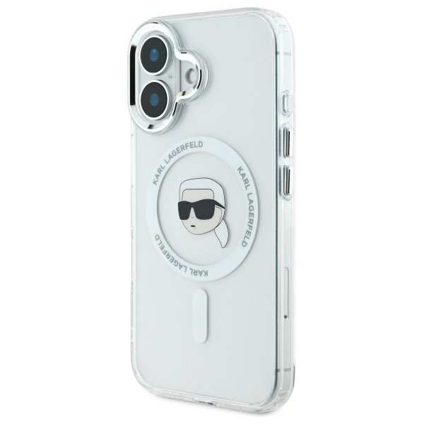 Karl Lagerfeld MagSafe vāciņš iPhone 16 6,1", balts (KLHMP16SHLSKIH)
