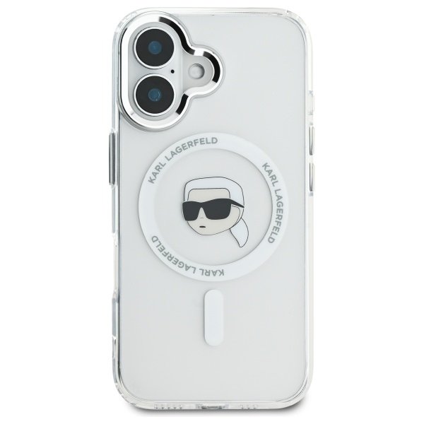 Karl Lagerfeld MagSafe vāciņš iPhone 16 6,1", balts (KLHMP16SHLSKIH)