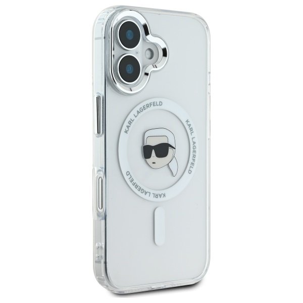 Karl Lagerfeld MagSafe vāciņš iPhone 16 6,1", balts (KLHMP16SHLSKIH)