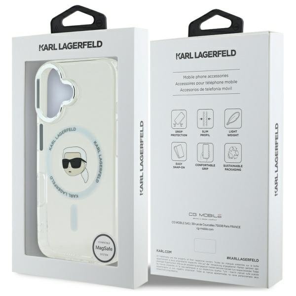 Karl Lagerfeld MagSafe vāciņš iPhone 16 6,1", balts (KLHMP16SHLSKIH)