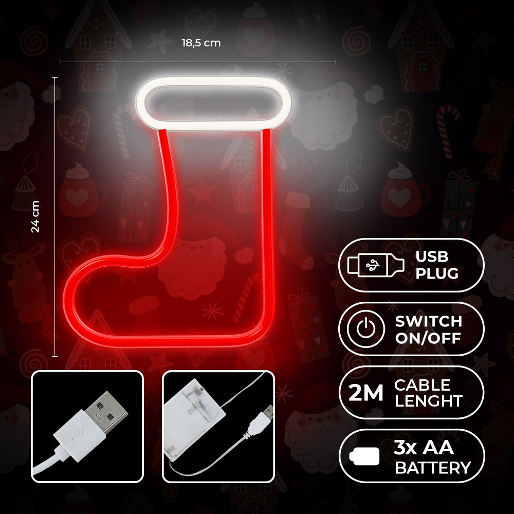 Forever Light gaisma Neon LED Christmas Sock balts, sarkans FLNE23 Forever