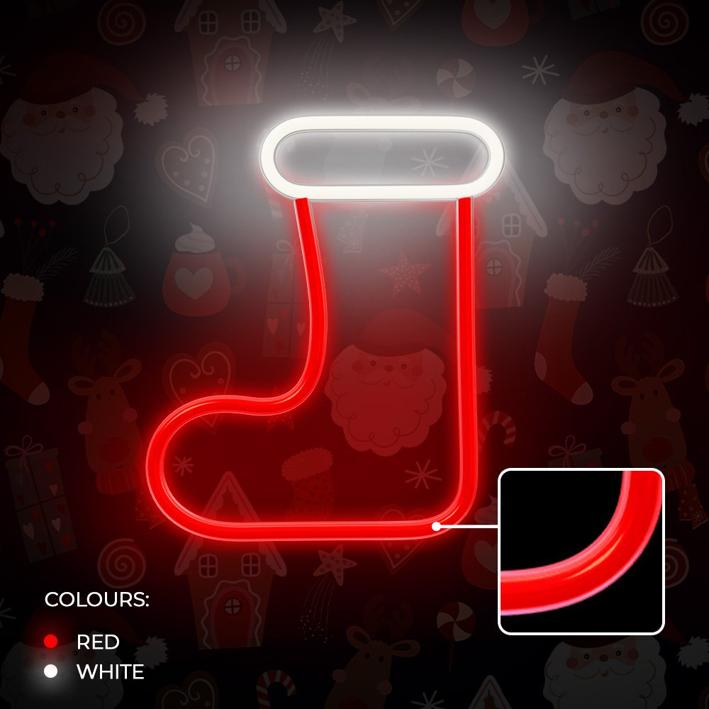 Forever Light gaisma Neon LED Christmas Sock balts, sarkans FLNE23 Forever
