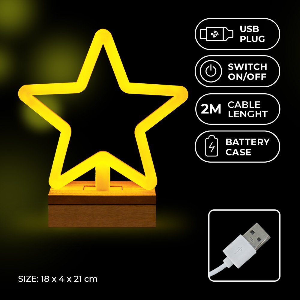 Forever Light statīvs Neon Wood LED Star silti balts FLNW04