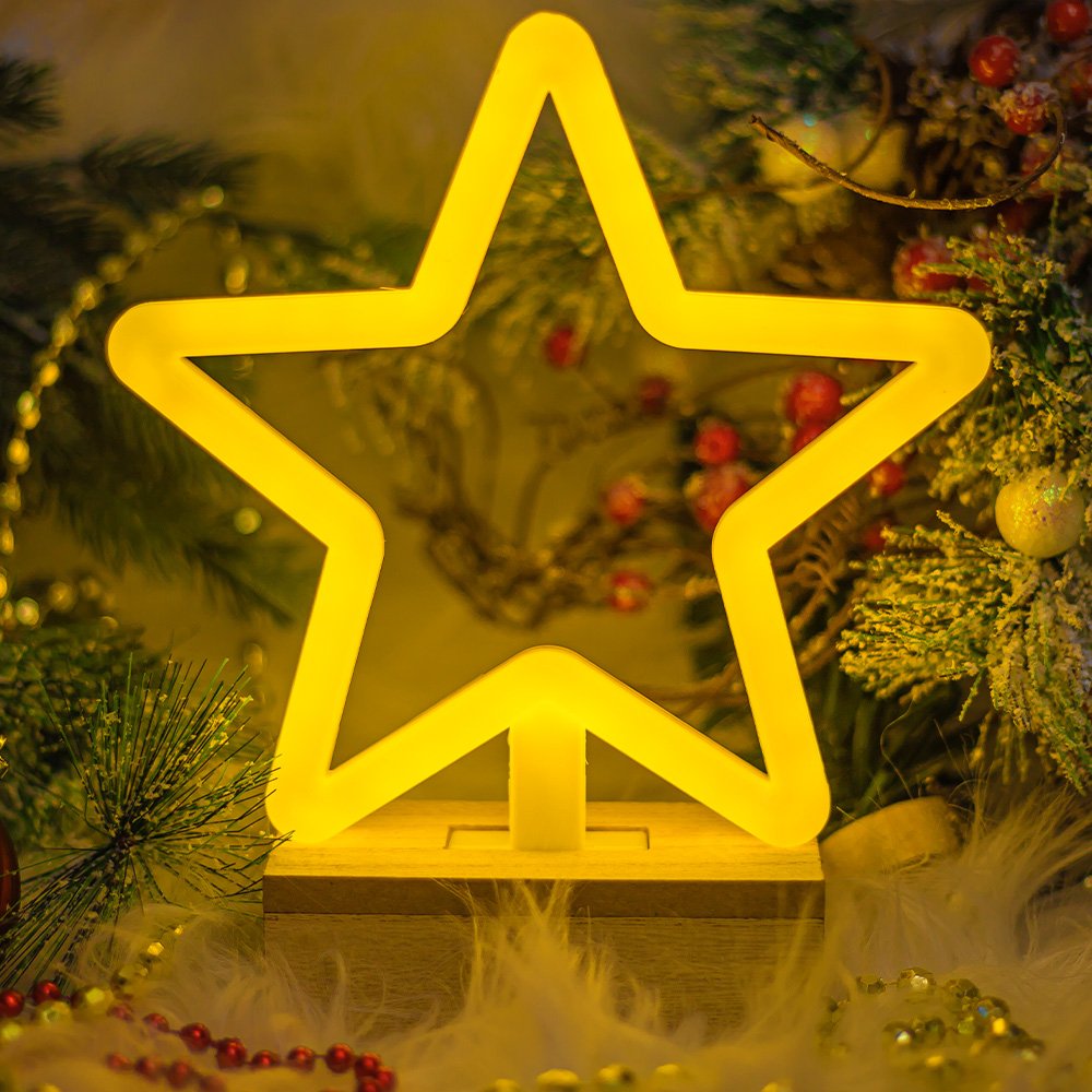 Forever Light statīvs Neon Wood LED Star silti balts FLNW04
