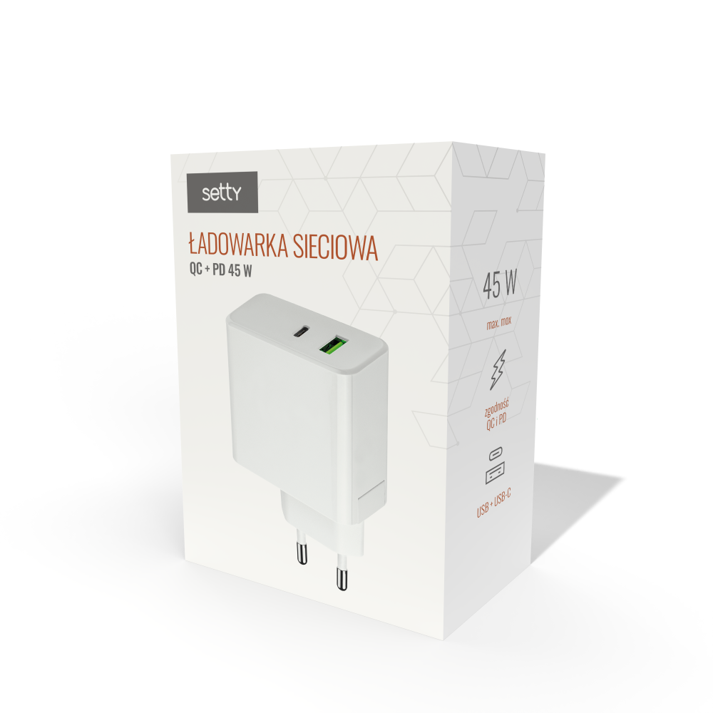 Setty tīkla lādētājs Pd+qc USB + USB-C 45W LSI-01 balts JO